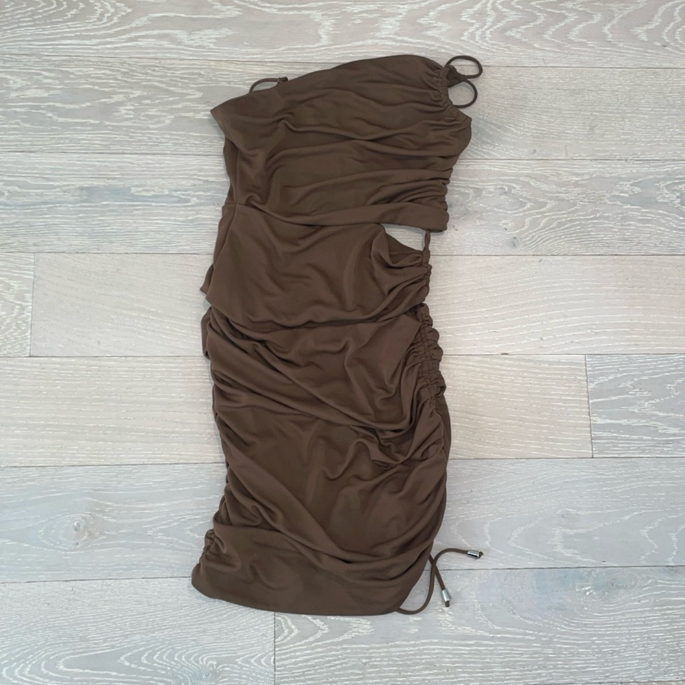 Brown Zara Mini Dress, Cut-Off, Omega shoulder, Size XS